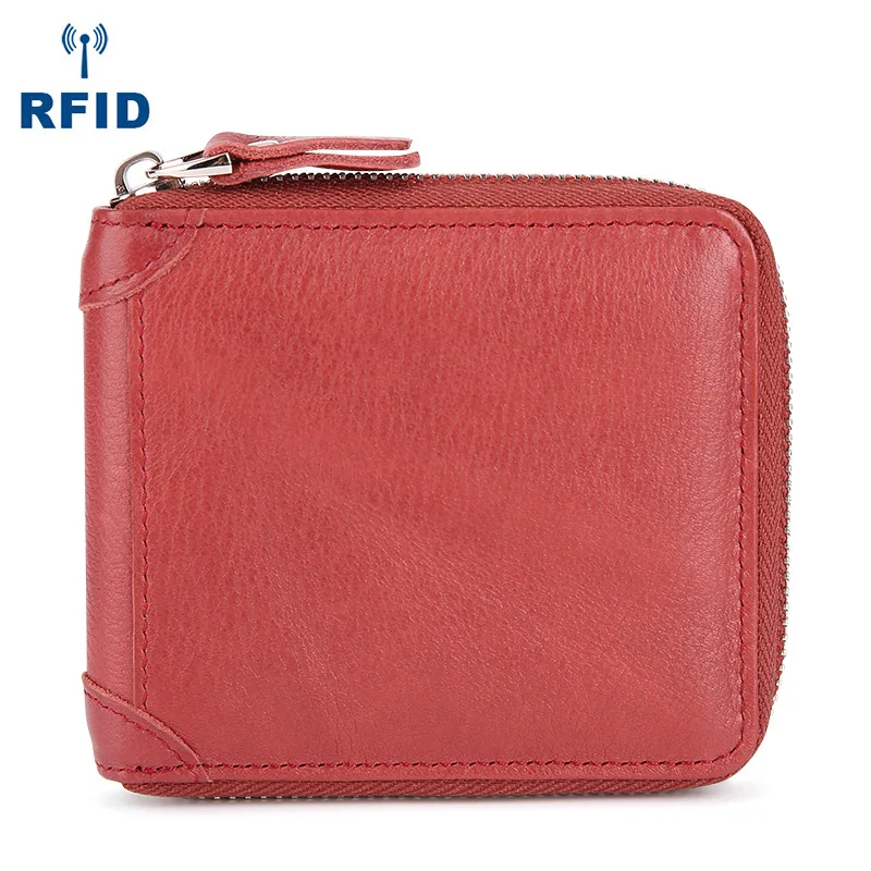 

Supply of Goods RFID WOMEN'S Leather Wallet Casual Fashion Zipper Short Clutch First Layer WOMEN'S Cow Leather Bag