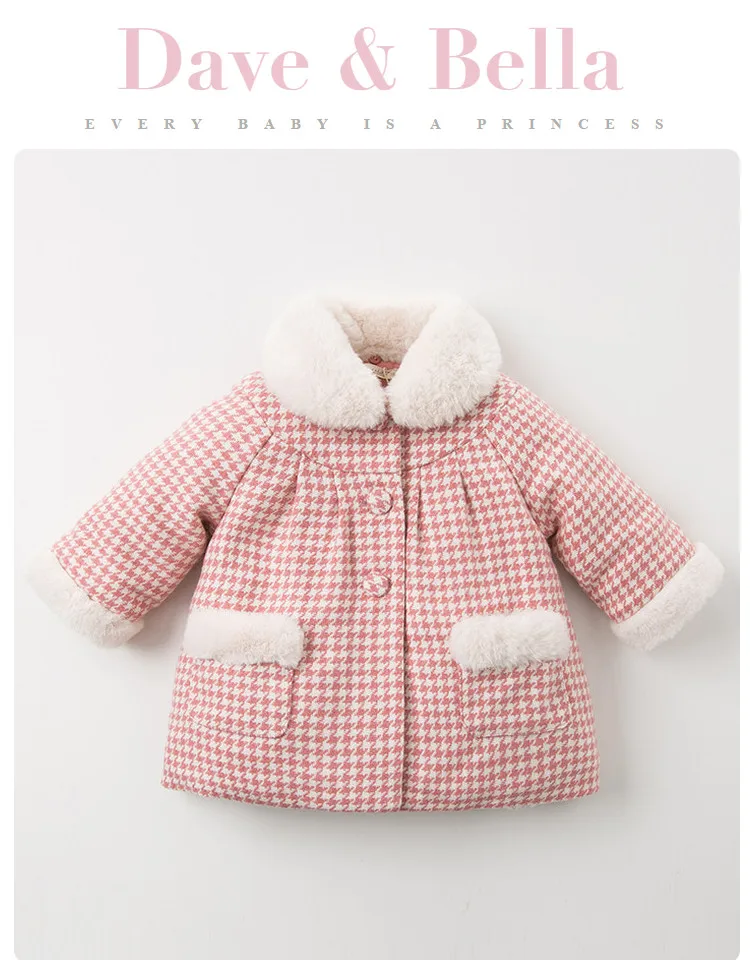 DBM11724 dave bella/зимнее пальто с мехом и карманами для маленьких девочек; детская стеганая куртка; Детское пальто высокого качества; детская стеганая верхняя одежда
