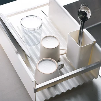 

Practical Kitchen Storage Box Draining Simple Durable Tableware Cup Spoon Bowl Box for Home (White)
