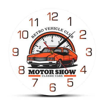 

Retro Vehicle Club Decorative Wall Clock Motor Show Transportation Wall Art Vintage Classic Car Garage Business Sign Wall Watch