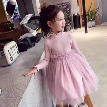 Новинка г.; детские вязаные блестящие сетчатые платья; Милая одежда принцессы для девочек; 5 шт/лот;