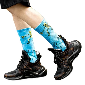 

New Fashion Unisex Socks Tie Dye Print Personalized Skull Sport Socks Novelty Happy Funny Cotton Socks for Spring Autumn Winter