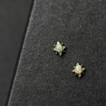 Silvology 925 Sterling Silver Nature Opal Small Stud Earring for Girls Chic Luxury Zircon Mini Earring Lady Women Simple Jewelry