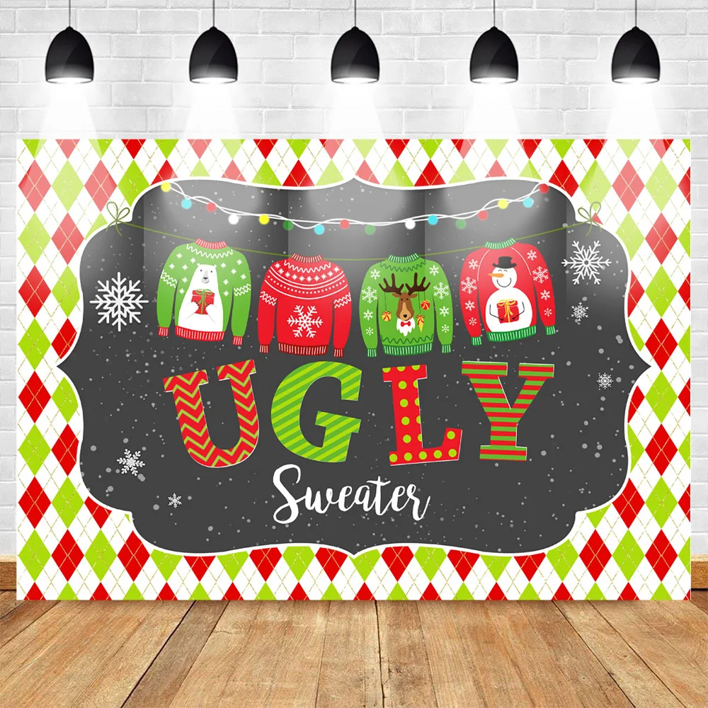Winter Christmas Photography for Photo Studio Ugly Sweater Birthday Background Snow Colorful Happy New Year Backdrop Photocall |
