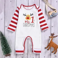 Рождественские комплекты для малышей; коллекция года; Одежда для новорожденных мальчиков и девочек; комбинезон в полоску с рождественским оленем и буквенным принтом; Рождественский комбинезон; комбинезоны