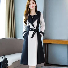 Fenghua весеннее корейское Женское пальто модное винтажное тонкое лоскутное Женское пальто с отложным воротником с завязками женское официальное пальто