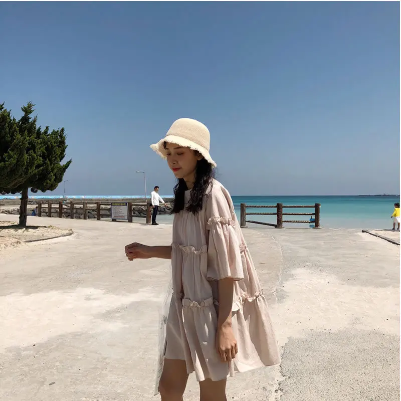 

Photo Shoot 2018 Summer Wear New Style Korean-style Fashion 3 Colors Loose-Fit Frilled GIRL'S Dress Women's