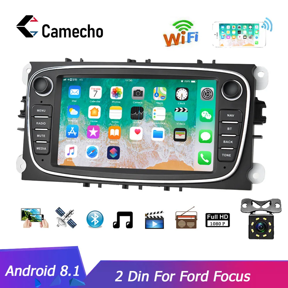 Camecho Android 8.1 2 Din Car radio Multimedia Video Player Universal GPS auto for Ford Focus Mondeo C-MAX S-MAX Galaxy II Kuga