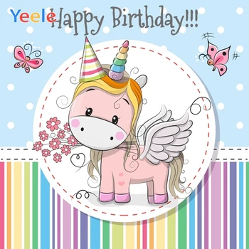 

Yeele Unicorn Birthday Photocall Rainbow Stripes Photography Backdrops Personalized Photographic Background For Photo Studio