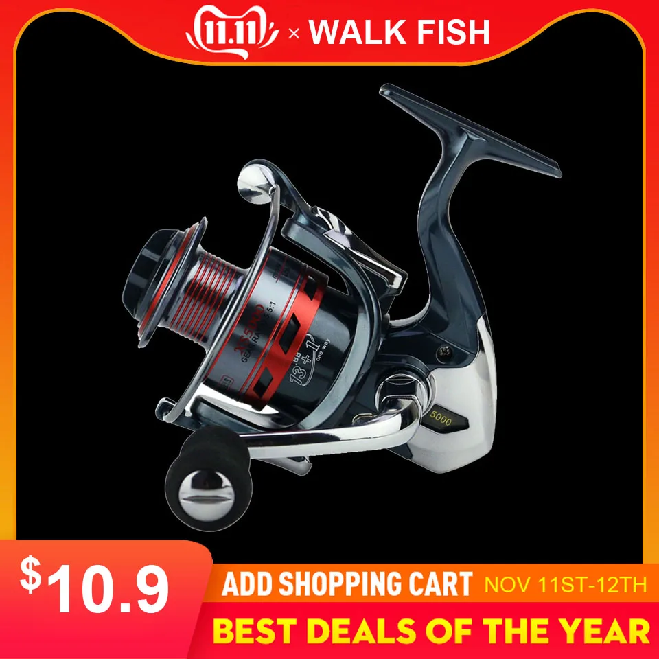 Cheap WALK FISH 13+1BB Spinning Fishing Reel Metal XS1000 7000 Series Spinning Reel Fishing Tackle