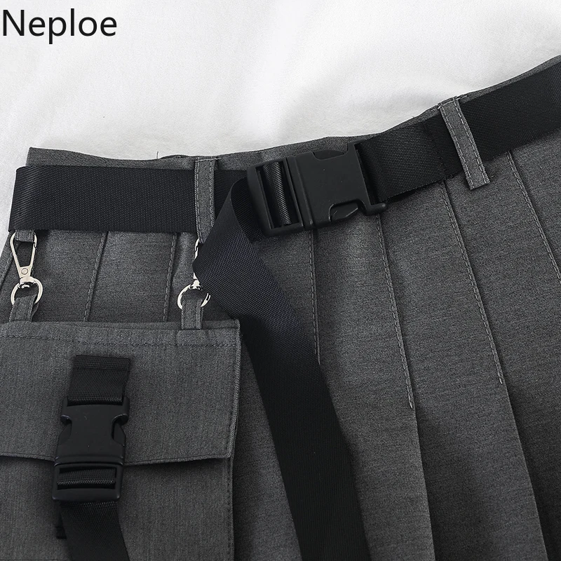 Neploe Высокая талия пояс плиссированная летняя юбка хип-хоп Harajuku BF Женская юбка Свободная мини-трапециевидная уличная юбка 80457