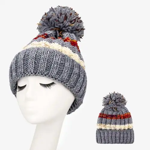 Grey Зимние вязаные шапки бини женские толстые теплые шапочки Skullies шапка женская вязаная шапка с буквенным принтом шапочки уличные наборы для езды на велосипеде - Цвет: Grey