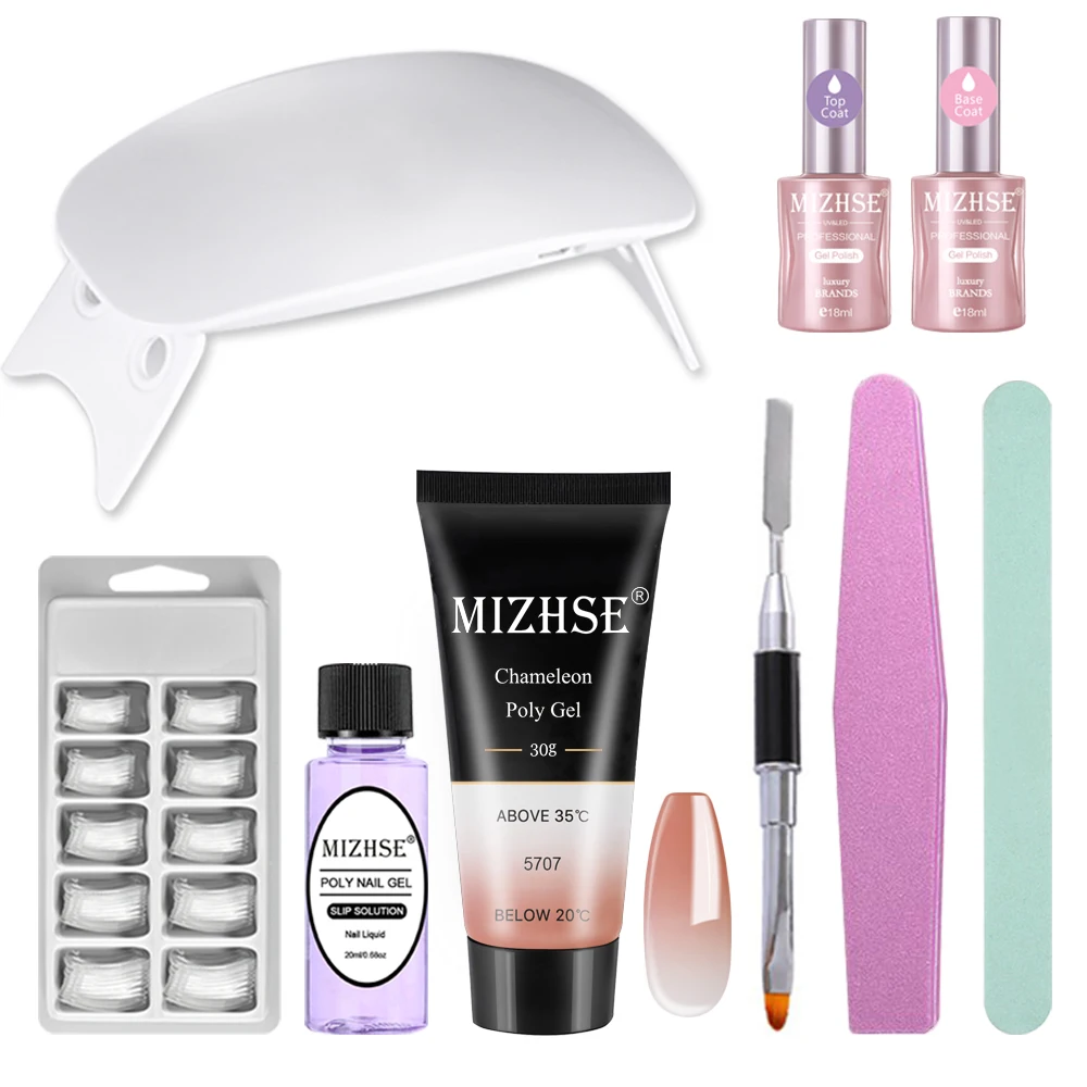 MS-Kits01-WB5707 MIHZSE термальный поли удлиняет УФ-Гель-лак для ногтей строитель УФ-полигель набор 6 Вт Светодиодный светильник Гель-лак плюс Основа и верхнее покрытие - Цвет: MS-Kits01-WB5707