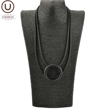 

UKEBAY New Round Pendant Necklaces For Women Black Necklace Rubber Jewelry Party Clothes Accessories Gothic Sweater Chain Choker