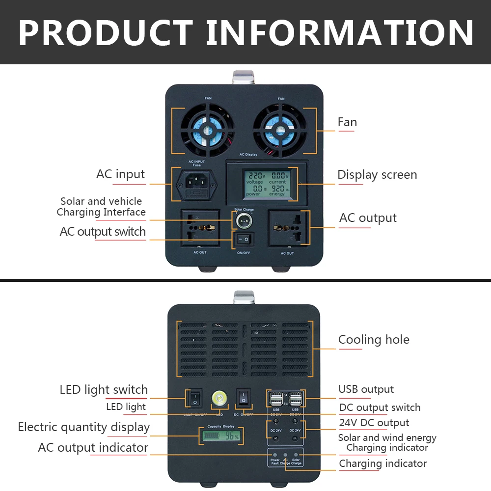 US $1.180.00 Power Station 1500W Output Power DC24V 220V110V Protable Power Bank With Light For Phone Computer Table Icebox Fan Ventilator