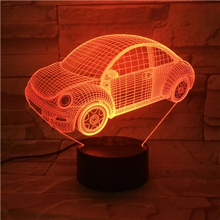 3D лампа Beetle винтажный автомобиль лучший подарок для ребенка на батарейках для украшения комнаты 7 цветов с пультом дистанционного управления светодиодный ночной Светильник