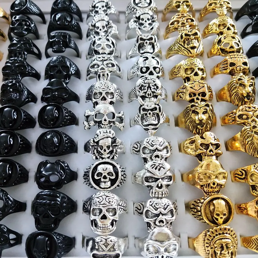 20pcs Skull Ring Punk Vintage Skeleton Rings Mens Womens Styles Mixed Gothic Hiphop Jewelry 2
