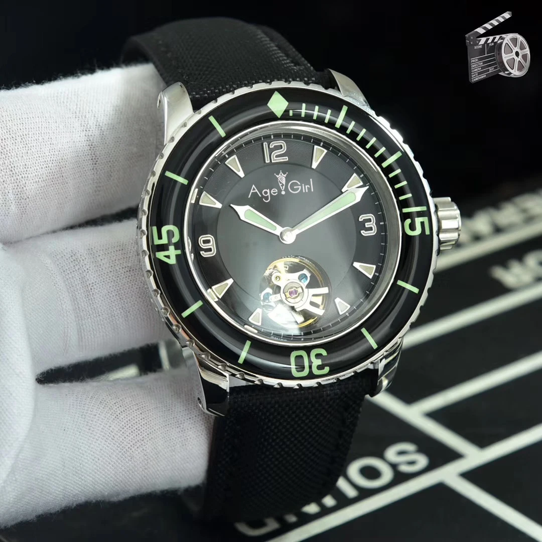 

Luxury Brand New Men Stainless Steel Sapphire Watch Japanese Automatic Mechanical Ceramic Bezel Green Canvas Leather Tourbillion