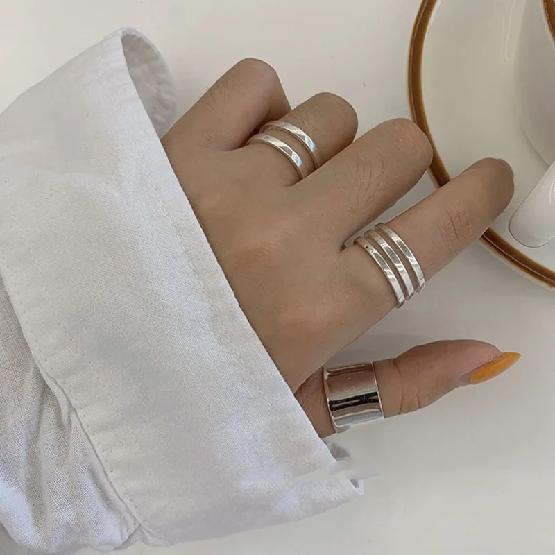 Silver Rings Foxanry Fashion Silver Color Finger Rings for Women Minimalist Geometric Handmade Width anillos Party Jewelry Gifts Silver Ring
