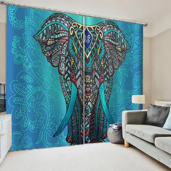 

Luxury Blackout 3D Window Curtains For Living Room Bedroom Blue elephant curtains personality curtains