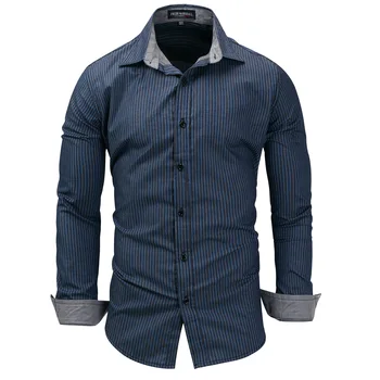 

Spring and Autumn Fashion Men's New Simple Striped Men's Lapel Long Sleeve Denim Casual Shirt