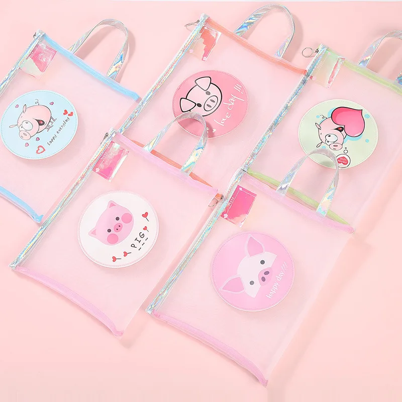 

LoveFrom 1pcs/lot Kawaii File Bag Korean Pink Girl Heart Piglet Transparent Information Bag Stationery Office School Supply