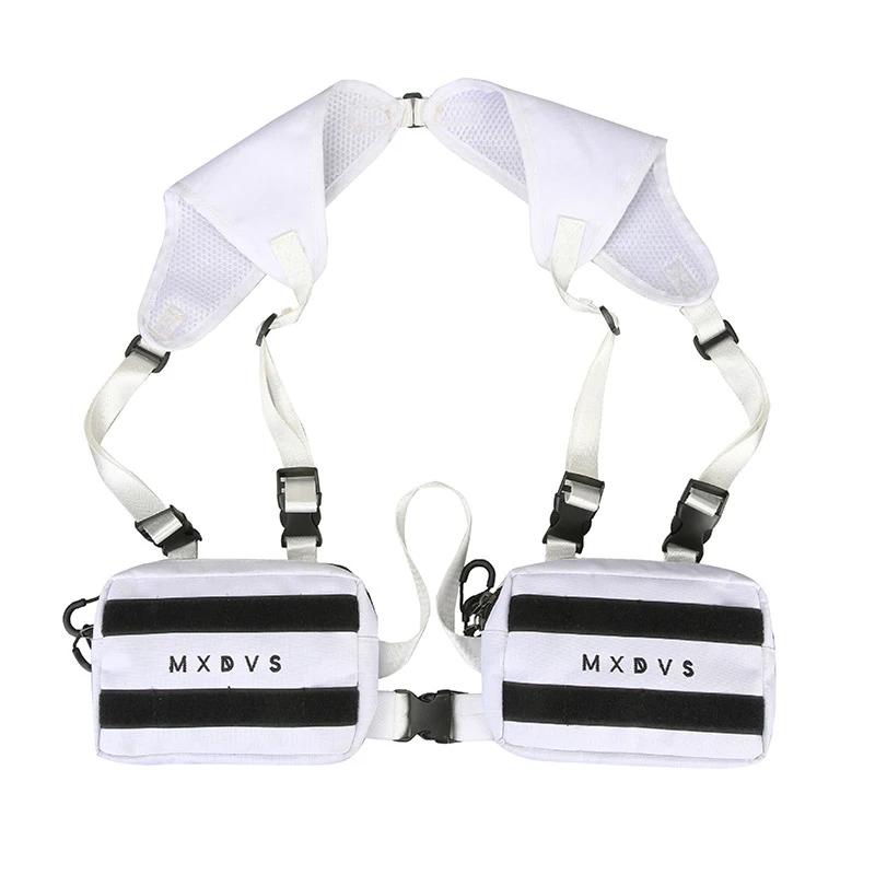 White Chest Rig Bag Мужская нагрудная сумка тактическая уличная нагрудная сумка функциональный оснастка жилет в стиле хип-хоп сумки два кармана Мужская поясная сумка Kanye West - Цвет: White Chest Rig Bag