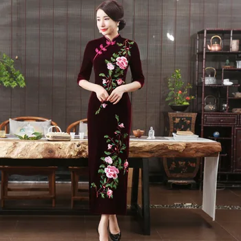 

Chinese Lady Dresses Vintage Button Sexy Elegant Traditional Modern Qipao Tight Cheongsam Evening Gown Blg Size 3XL-4XL