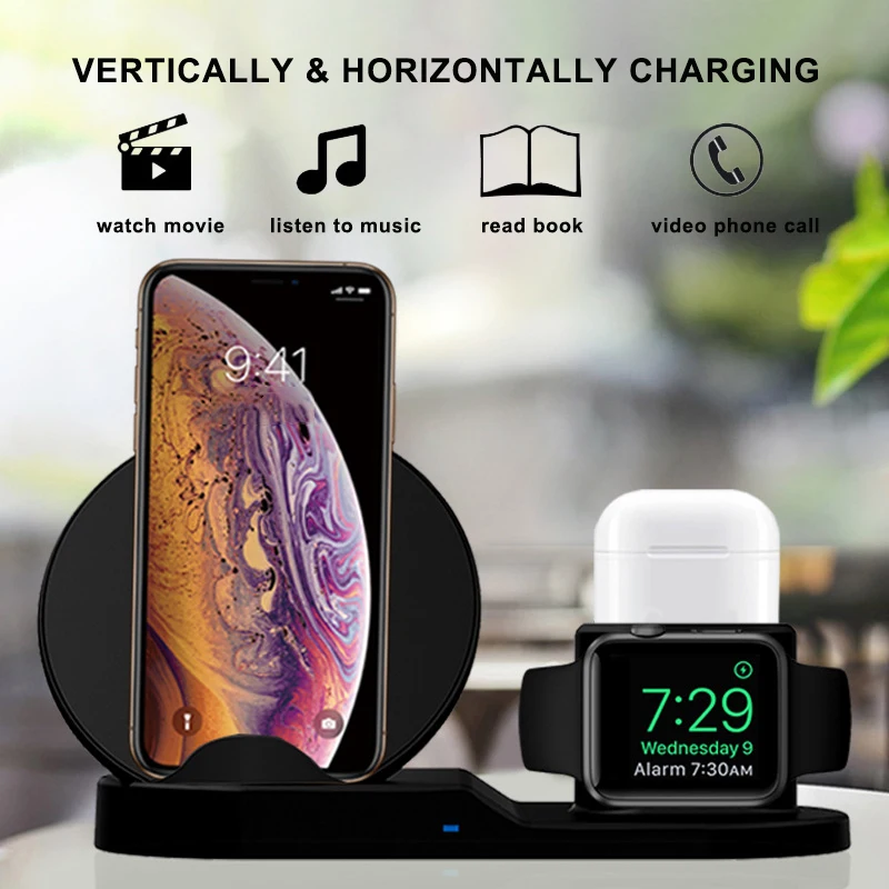 Беспроводное зарядное устройство 3 в 1 док-станция для IPhone XS Max 11 Быстрая зарядка