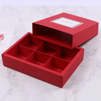 

6 Grid Red Cardboard Paper Box for Candy\Cake\Dessert \Party Packing Boxes Baking Wrapping Case