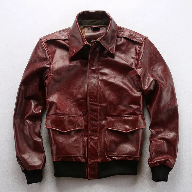 Мужская кожаная куртка пилот A2 Повседневная летная из воловьей кожи с вощеной