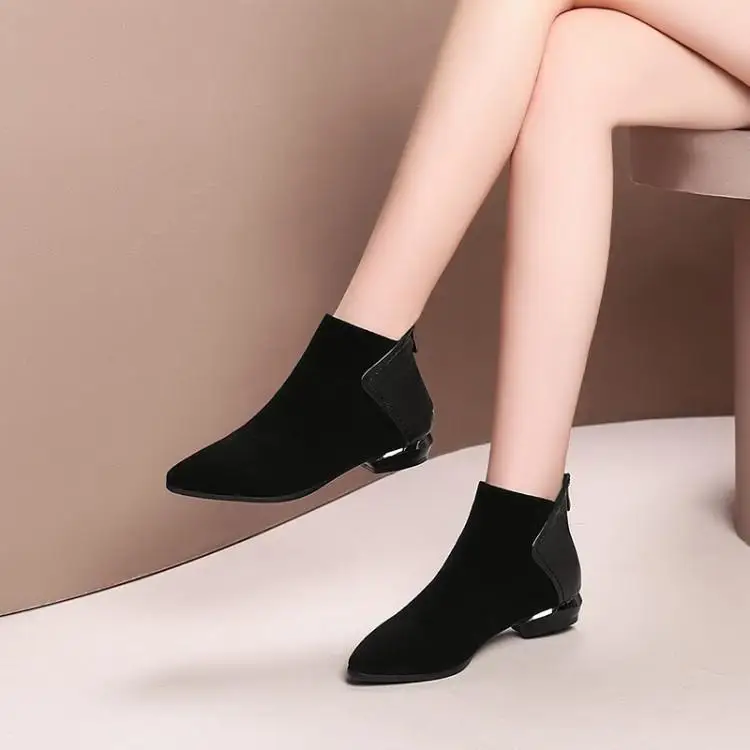 

Low heel boots single shoe leather female Martin thick with frosted short boots boots cow wool 2.5 cm