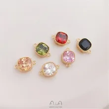 

14K gold clad inlaid colorful zirconium square double hanging accessories square pendant manual DIY bracelet necklace accessoriy