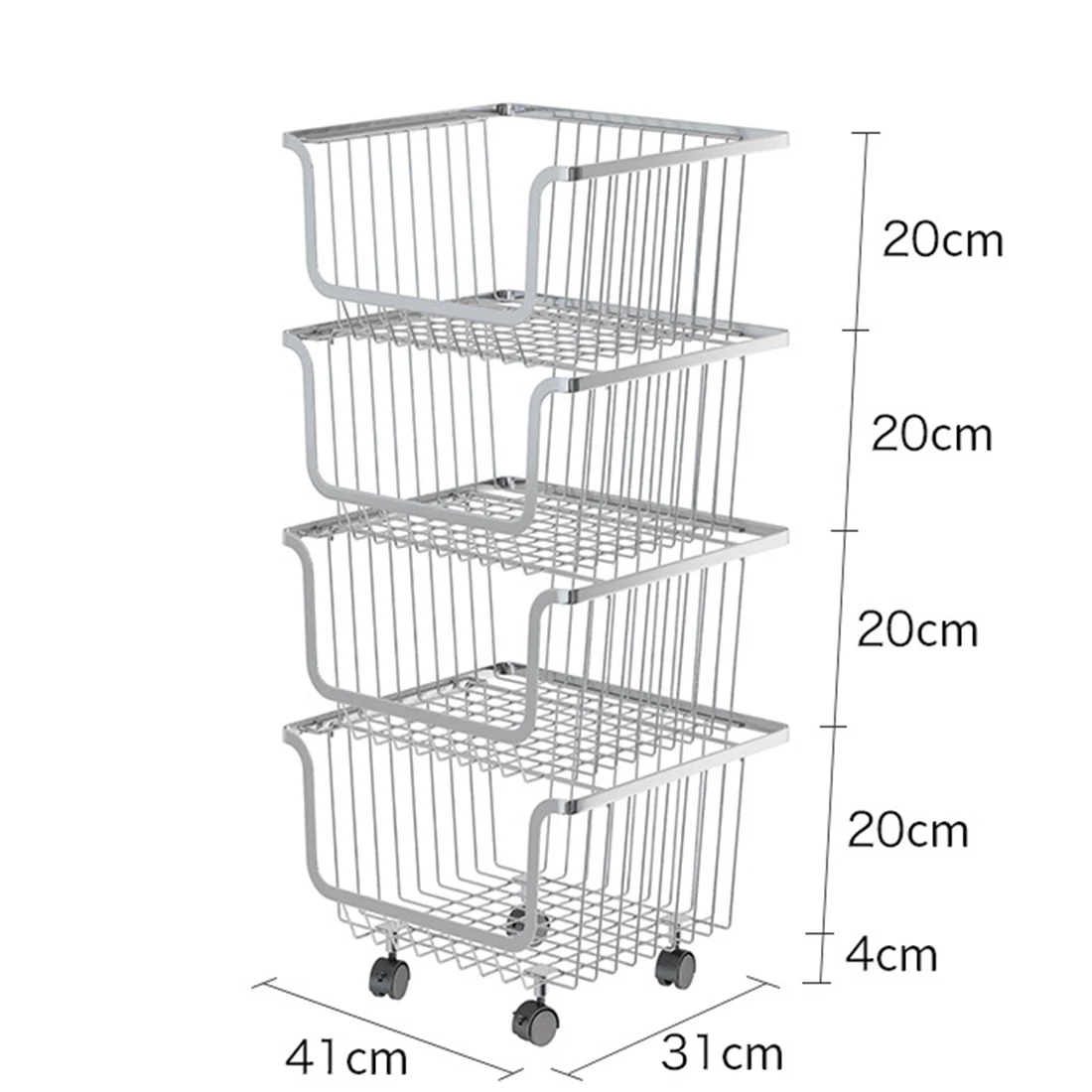 1/2/3/4 Tiers 304 Stainless Steel Kitchen Cart Shelf Household Laundry Storage Basket Rack Fruit Vegetables Holder With Wheels