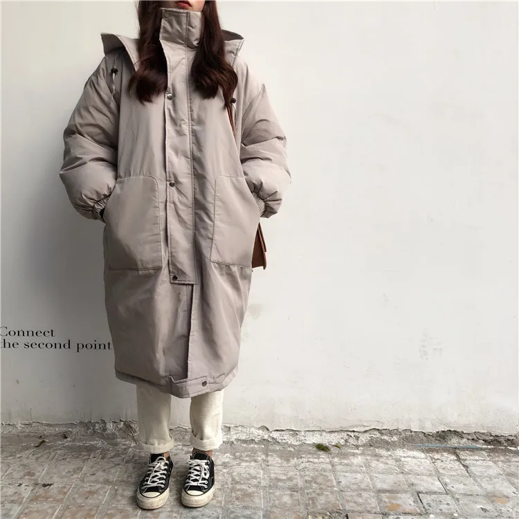 Г. Зимняя одежда для фотосессии в новом Корейском стиле; модная плотная одежда средней длины с длинными рукавами и капюшоном; хлопковая стеганая одежда