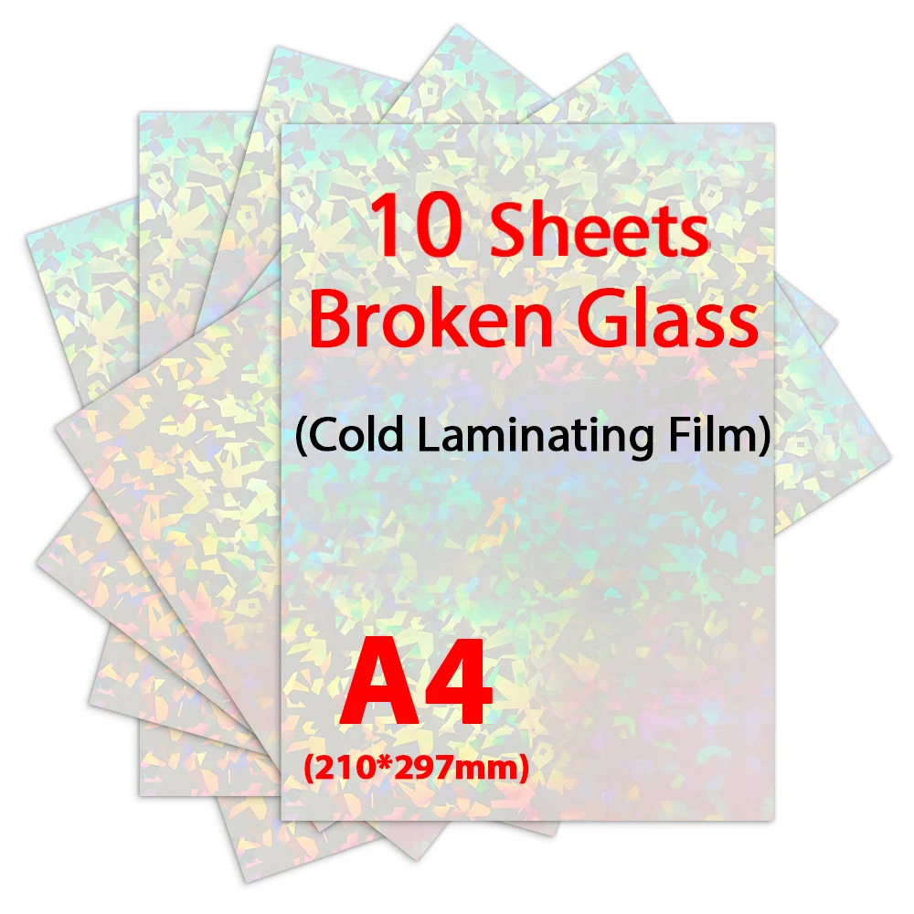 10 Sheets A4 Adhesive Tape Back Heart Cold Laminating Broken Glass On Paper Plastic DIY Package Color Card Film | Канцтовары для