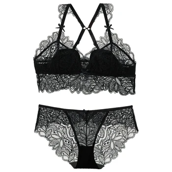 

Woman sexy lace comfortable breathable thin bra cross beautiful back bra set without steel ring comfortable bra set WT031