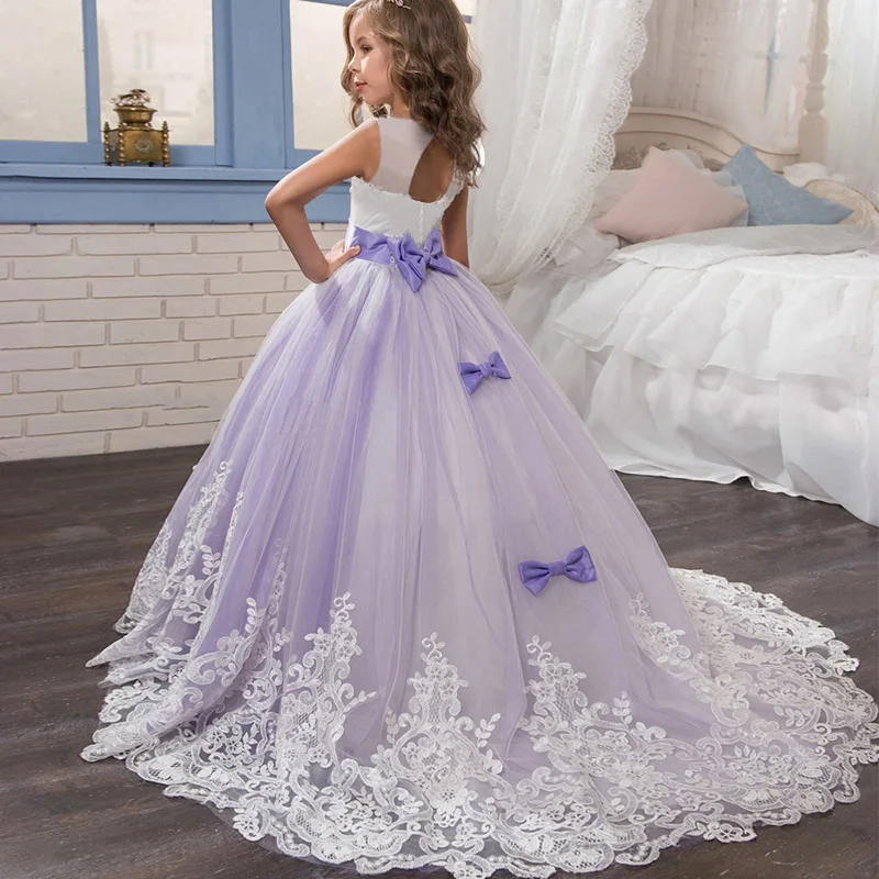 Длинное платье с цветочным рисунком со шлейфом для свадьбы, дня рождения; платье для девочек; платье принцессы для первого причастия; карнавальный бальный костюм; vestido; платье невесты