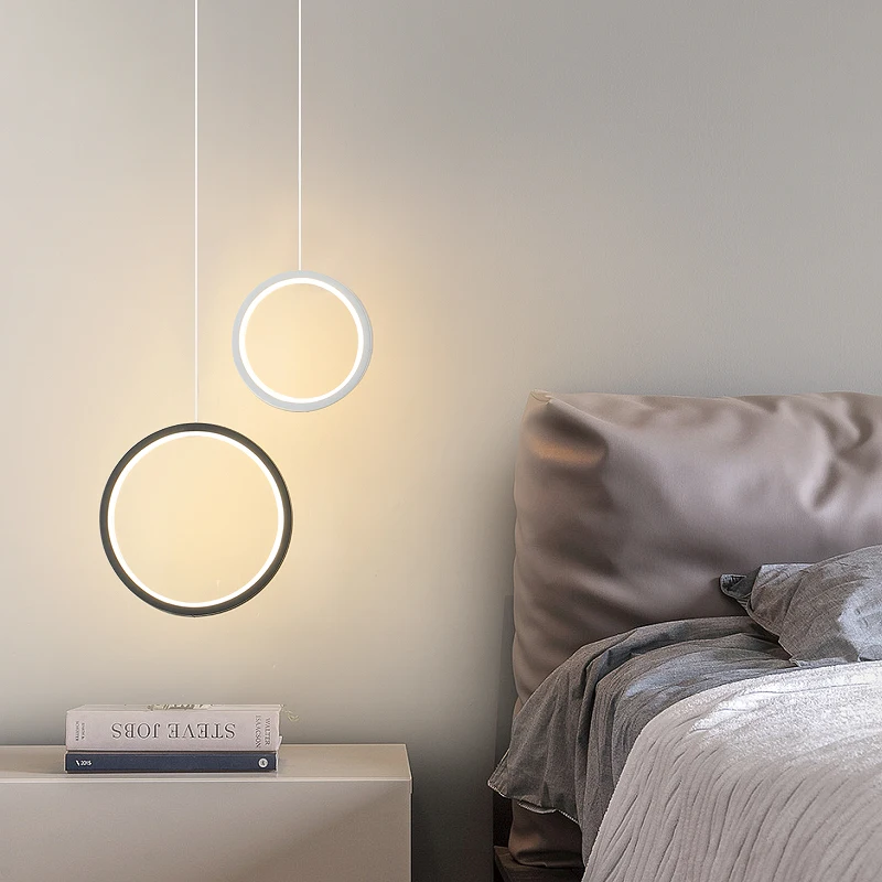 NEO Gleam Circle Rings Modern led chandelier for bedroom bedside dining room bar white or black color led chandeliers 90-260V