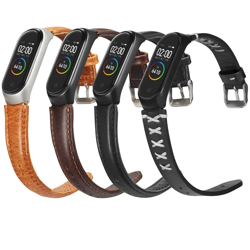 Ремешок из натуральной кожи для Xiaomi Mi Band 3 4 смарт аксессуары ремешок на запястье с
