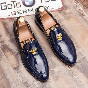 

Men Shoes Formal Italian Fashion Embroidery Mens Dress Wedding Shoes Casual Loafers Trendy Stylish Formal Oxford Shoes for Man