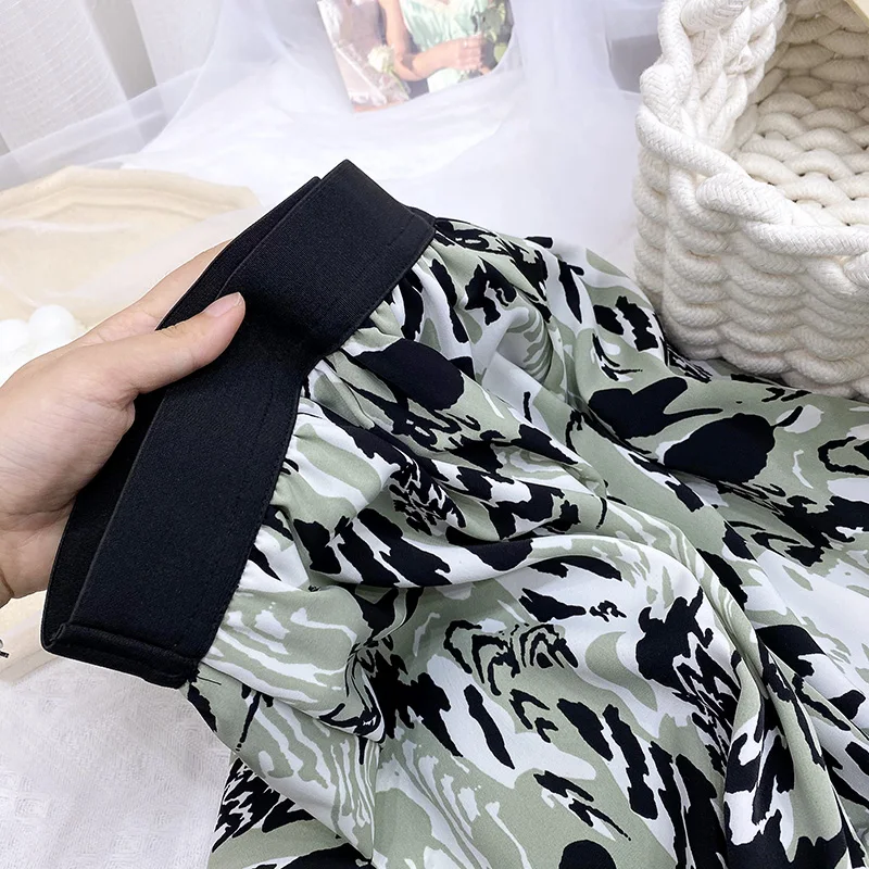 Cotton Summer Mid-calf Skirt Women Heart A Line Stylish Skirt Sweet Elastic Waist Loose Love Print Skirt Elegant Umbrella Skirts maxi skirts for women