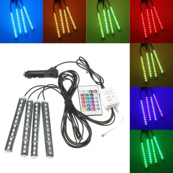 

4PCS 12 LED 5050 SMD 14cm Colorful RGB Car Lighting Kit Floor IP65 Glow Strip Light Wireless Remote with Car Charger