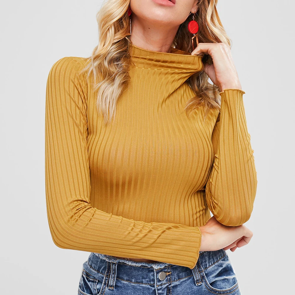 

LOOZYKIT Turtleneck Sweater Sexy Navel Bare Cropped Tops Women Autumn Ribbed Jumpers Lady Knitted Pullovers Short Solid Sweater