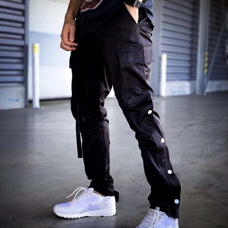 Black Nylon Snap Cargo Pants Mens Urban 