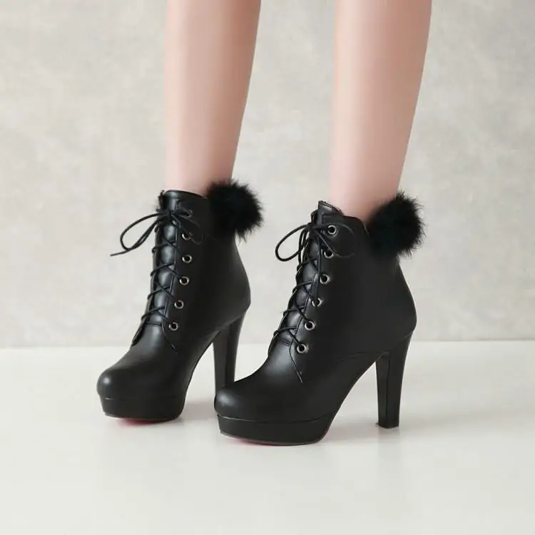 

Botines Mujer 2019 Ankle Boots For Women Lace Up Fashion White Pink Black Platform High Heel Winter Womens Shoes Size 10 42