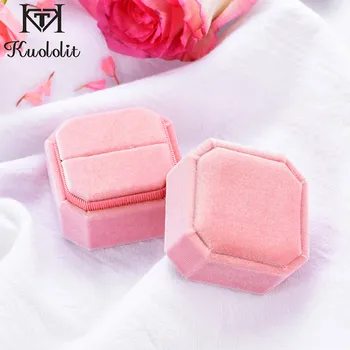 

Kuololit Velvet jewelry Boxes for Women Wedding bride octagon Pink Ring boxes for Handmade velvet box Wholesale 2020 New arrival