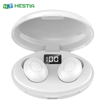 

T5 Bluetooth 5.0 Button Control Bluetooth Earphone HD LED Display Wireless Earset Type- C Port Silicone Caps Waterproof Earbuds