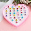 36Pcs/Box Cute Princess Girl Baby Toy Gem Ring Children's Day Gift Kids Rings Adjustable Alloy Pink 1