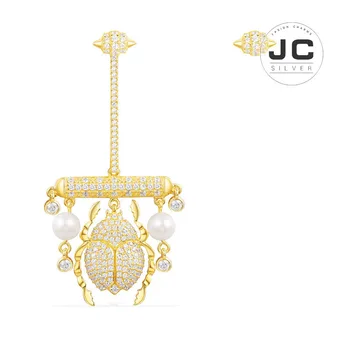 

New Fashion Charms Silver Plated Original Copy Jewelry,Yellow Asymmetric Scarab Earrings with Pearl For Women With Mono Logo